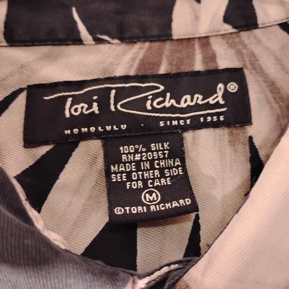 Tori Richard hawaiian shirt mens M Medium black floral all over 100% silk - Picture 6 of 7